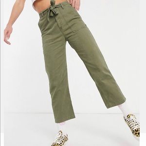 Pull&Bear Tie Waist Pants in Khaki